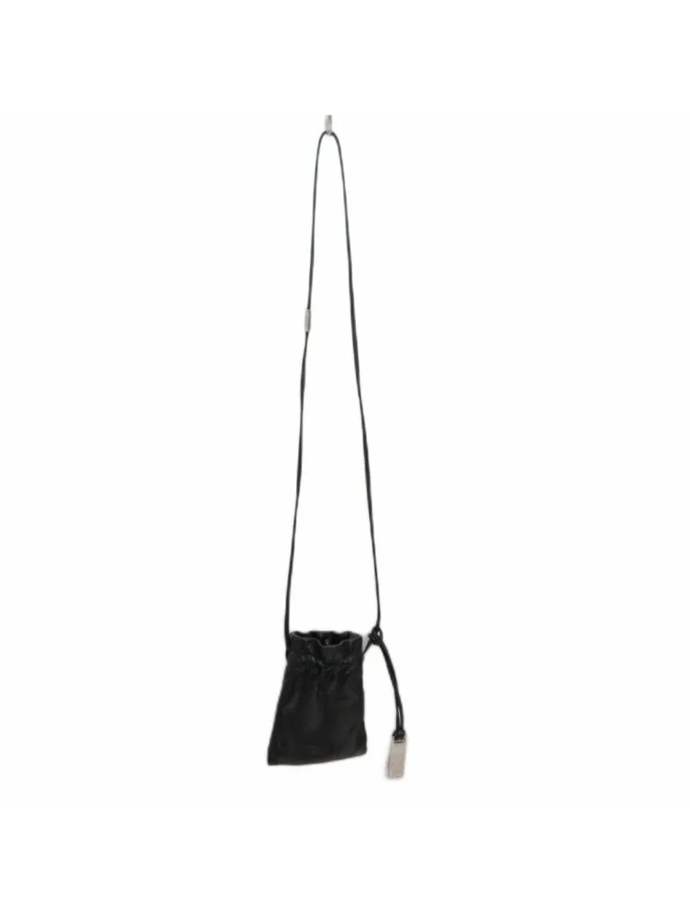 Gucci Neck Mini Pochette Mini Pouch Shoulder Bag Drawstring Leather Plate Black